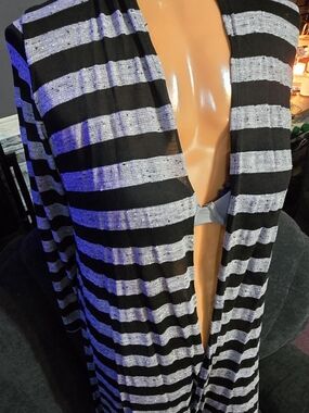Azules Black and Gray Striped Open Front Cardigan